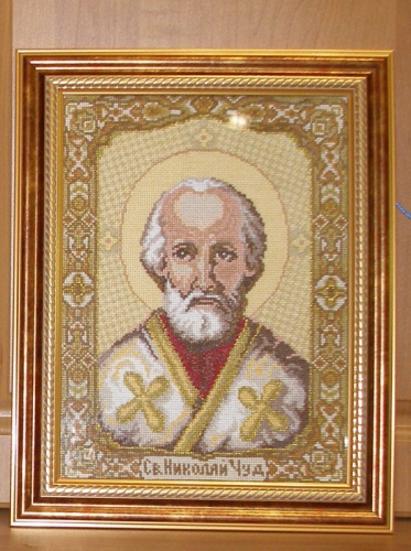 Вышитая крестом икона "Святой Николай Чудотворец"
