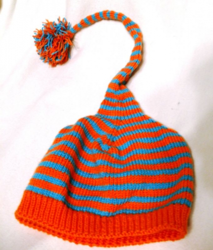 Вязаный комплект шапочка и шарфик Кнопик - оранжево-бирюзовый