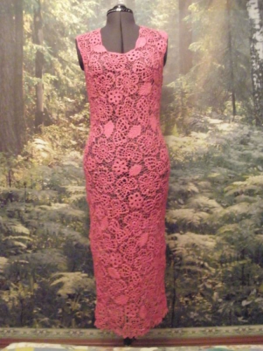 вязаное платье сеточка Розовая мечта