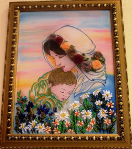 Картина "Святое материнство" роспись по ткани