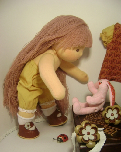 "Такая шоколадка" с зайкой -кукла вальдорфская 33 см (НА ЗАКАЗ)