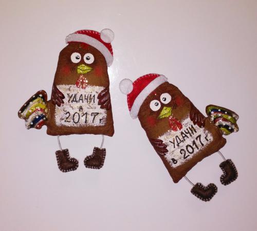 Петушки новогодние кофейные - магниты, подвески, символ 2017